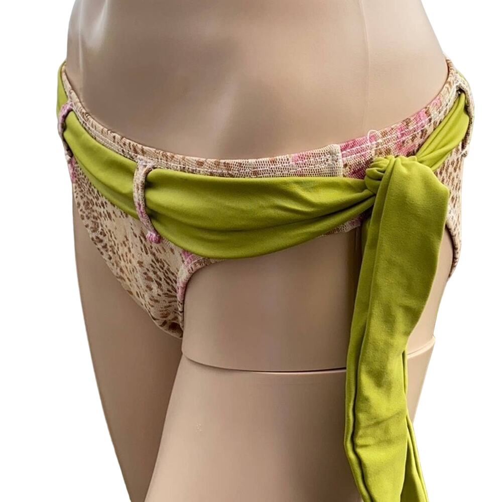 Nicolita Bikini Bottom L Tan Pink Floral Leopard Mesh Lined Swim Bottom New
